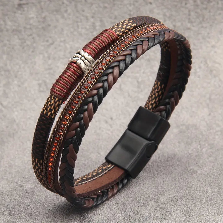 Lux Layered Braided Polyurethane Leather Magnetic Bracelet