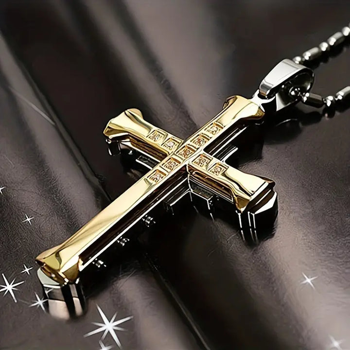 Men's Rhinestone Cross Pendant Necklace