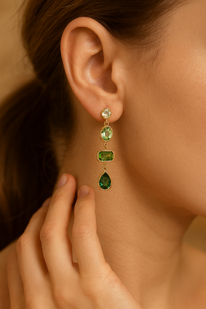 Kona | Pendant Earrings With Green Stones