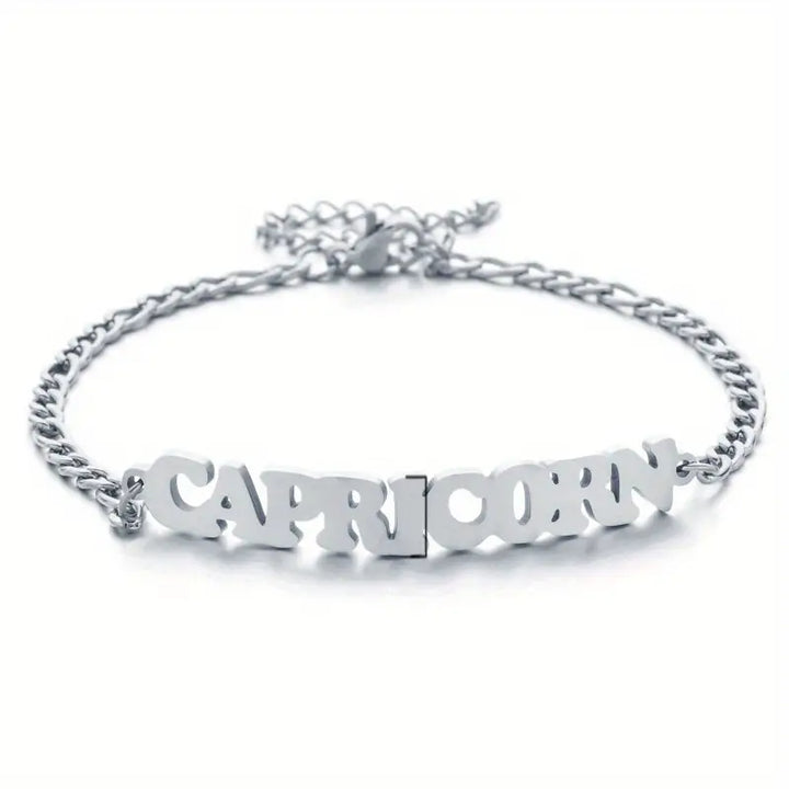 Stainless Steel Zodiac Letter Pendant Bracelet