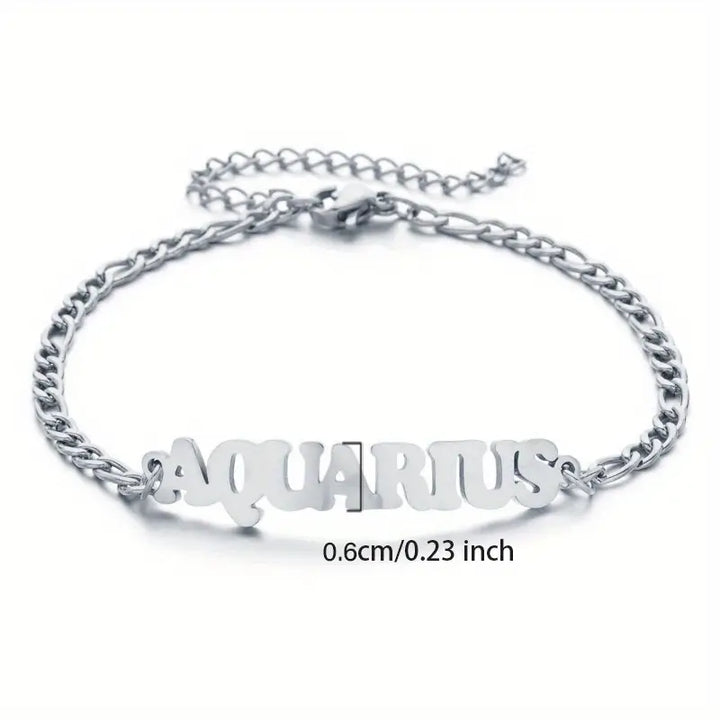 Stainless Steel Zodiac Letter Pendant Bracelet