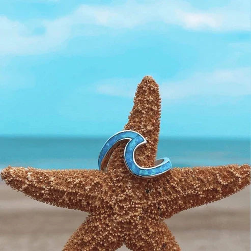 Opal and Silver Ocean Wave Ring