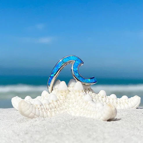 Opal and Silver Ocean Wave Ring