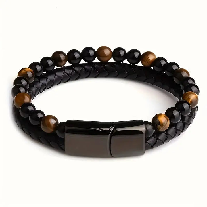 Luxurious Men's Twofold Layer Faux Leather Bracelet