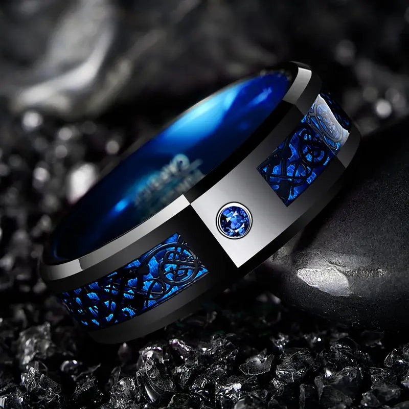Blue Carbon Fiber Tungsten Ring