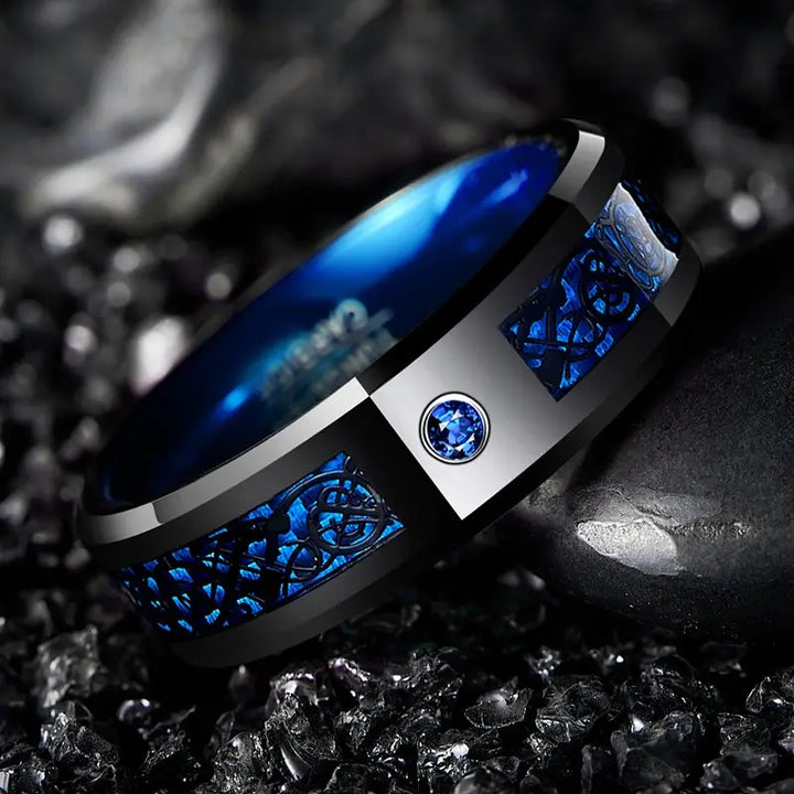 Blue Carbon Fiber Tungsten Ring
