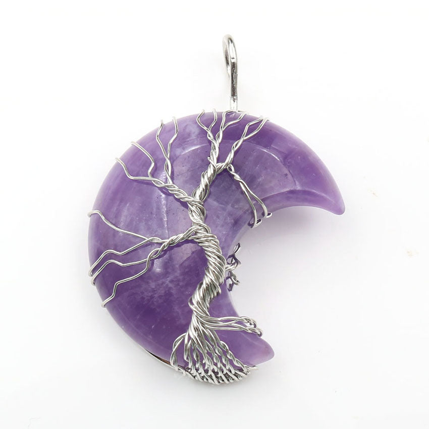 Moon Crystal Tree of Life Pendant Necklace Accessories