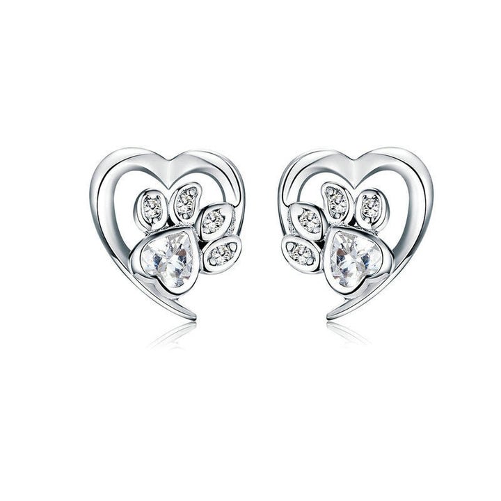 Silver Paw Print Stud Earrings