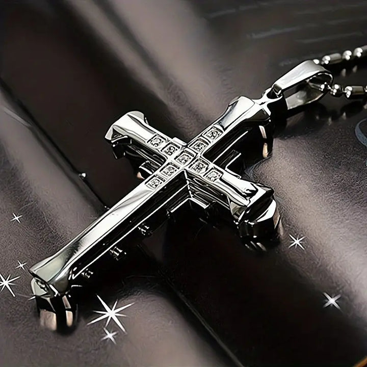 Men's Rhinestone Cross Pendant Necklace