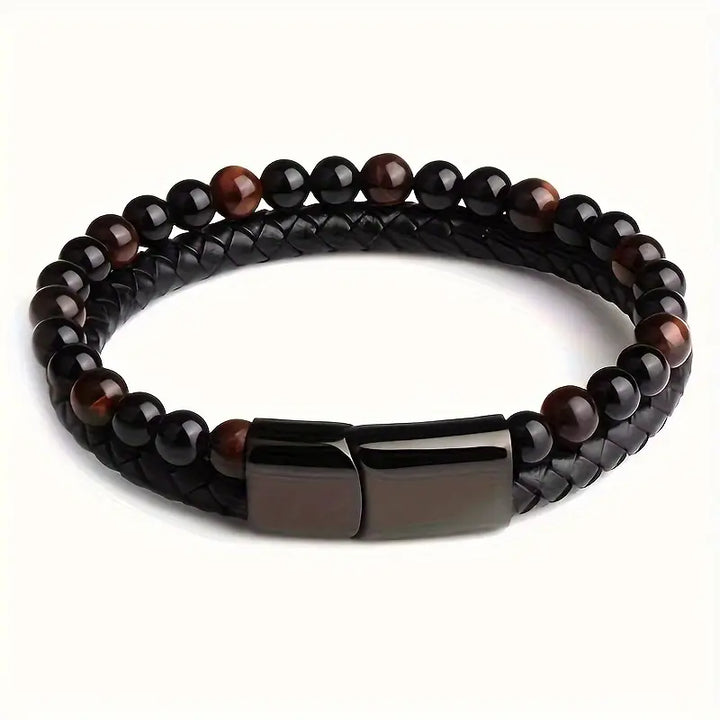Luxurious Men's Twofold Layer Faux Leather Bracelet