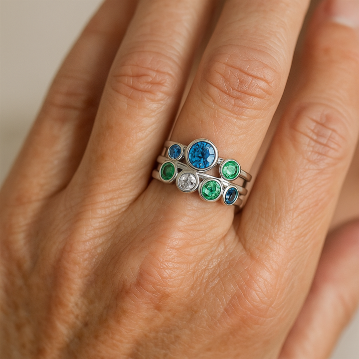 Blue ring with vintage crystals