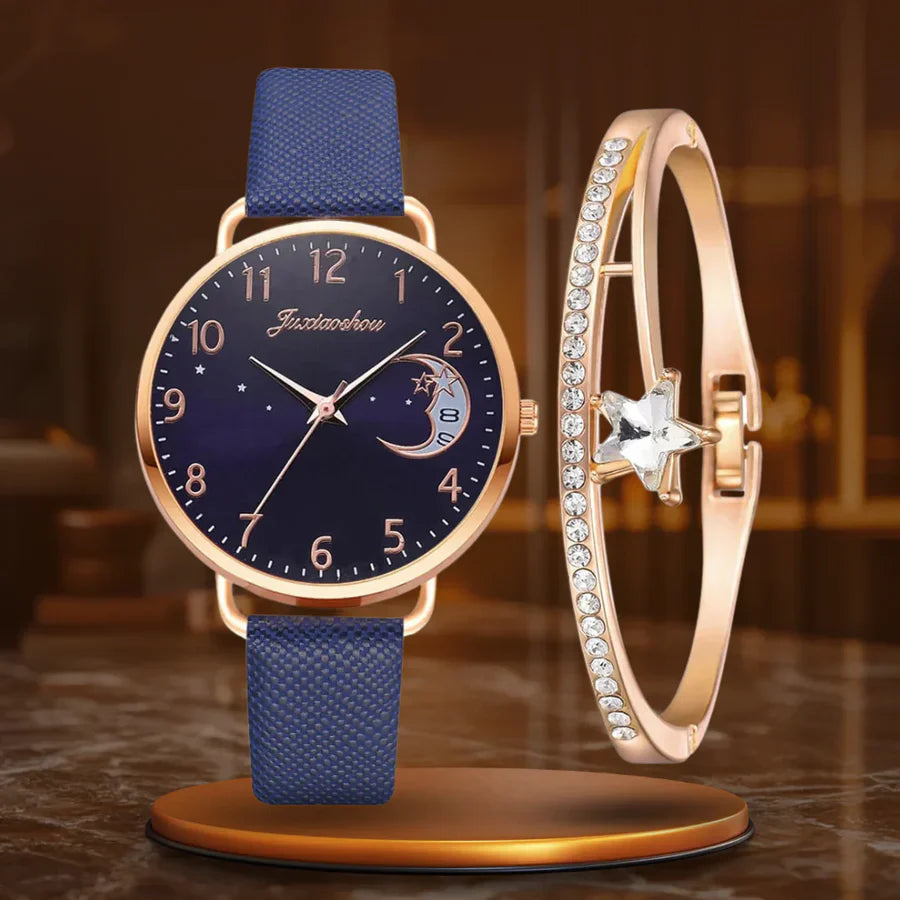 Chloe | Watch And Bracelet Set With Moon-Shaped Dial