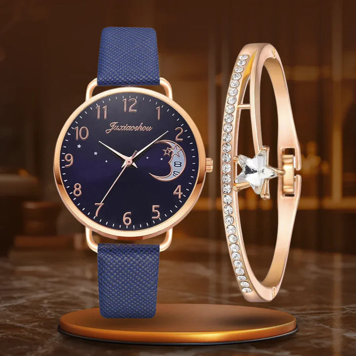 Chloe | Watch And Bracelet Set With Moon-Shaped Dial