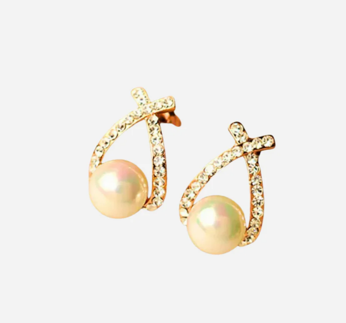 Eva | Crystal Studded Crisscross Pearl Earrings