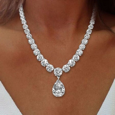 Classic Pear & Round White Sapphire Pendant Necklace