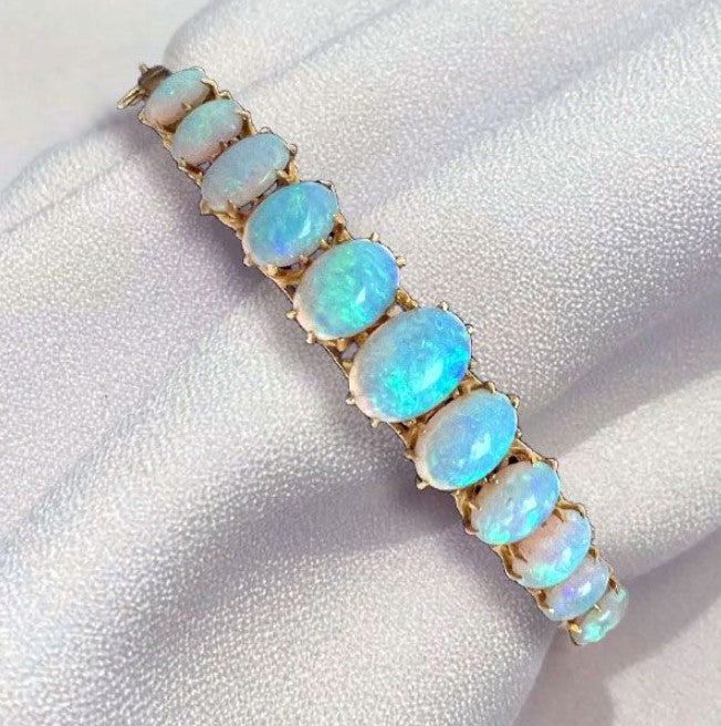 Golden Vintage Oval Blue Opal Bracelet