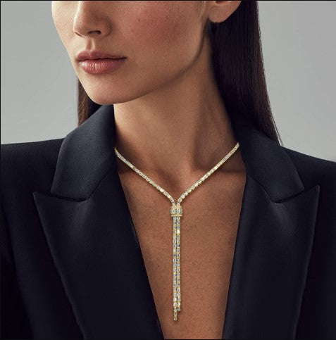 Golden Baguette White Sapphire Lariat Necklace