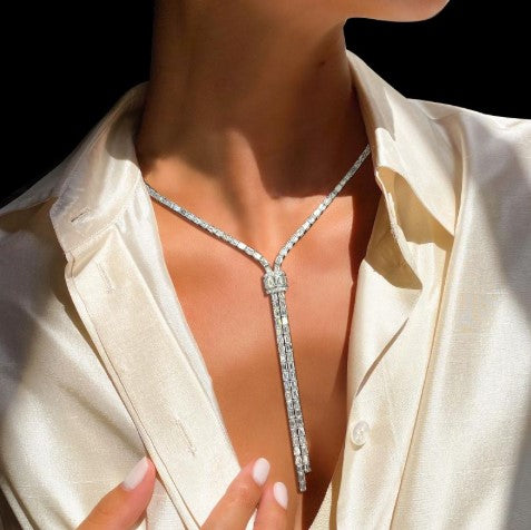 Lariat Baguette Cut White Sapphire Necklace