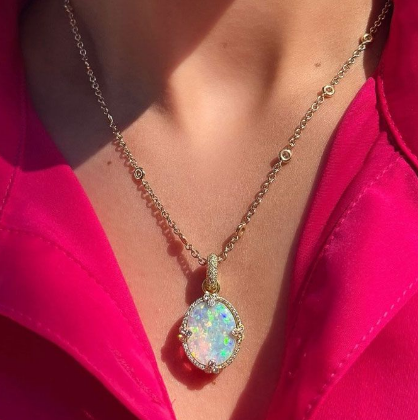 Golden Oval Opal Pendant Necklace