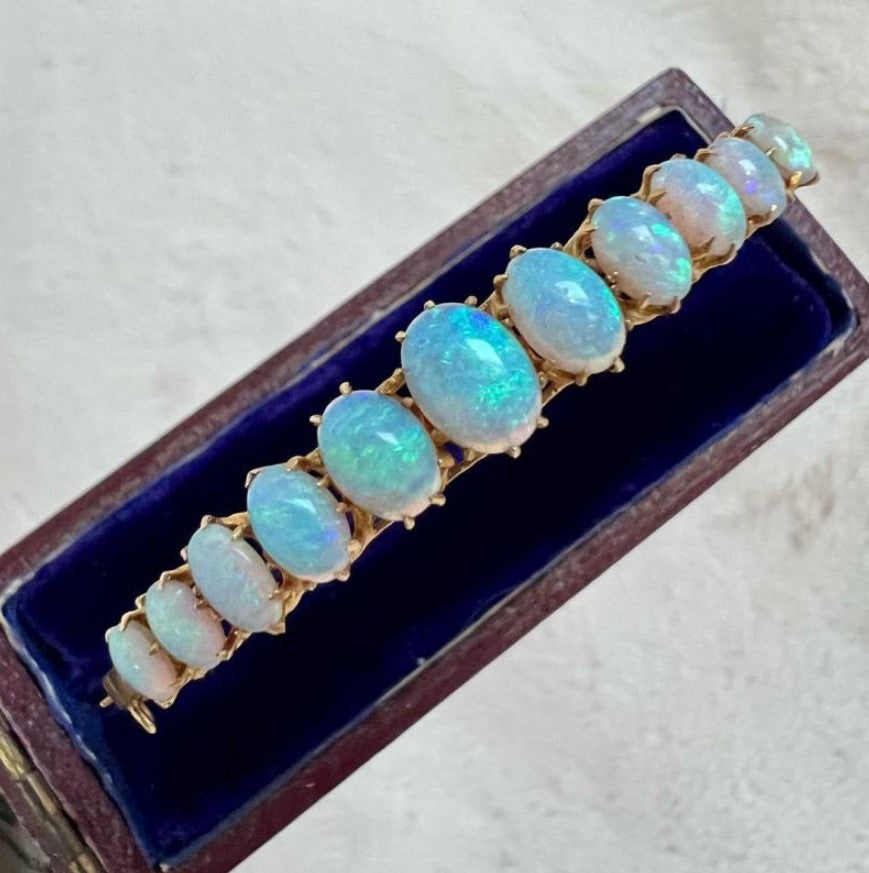 Golden Vintage Oval Blue Opal Bracelet