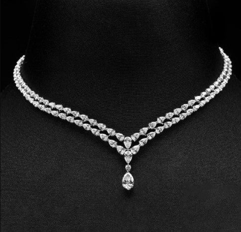 Classic Two-Row Pear Cut White Sapphire Necklace