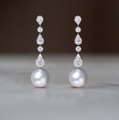 Elegant Round Cut Pearl Sapphire Drop Earrings