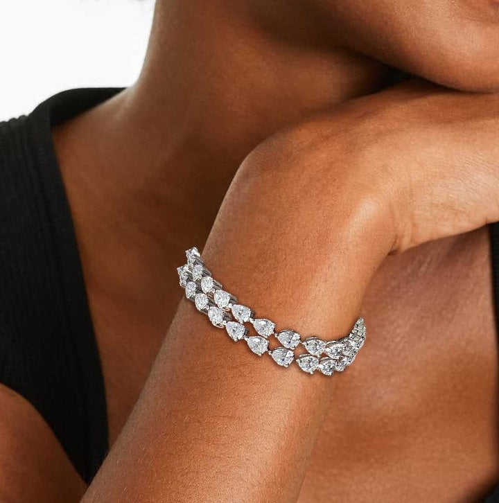 Two-Row Pear Cut White Sapphire Bracelet