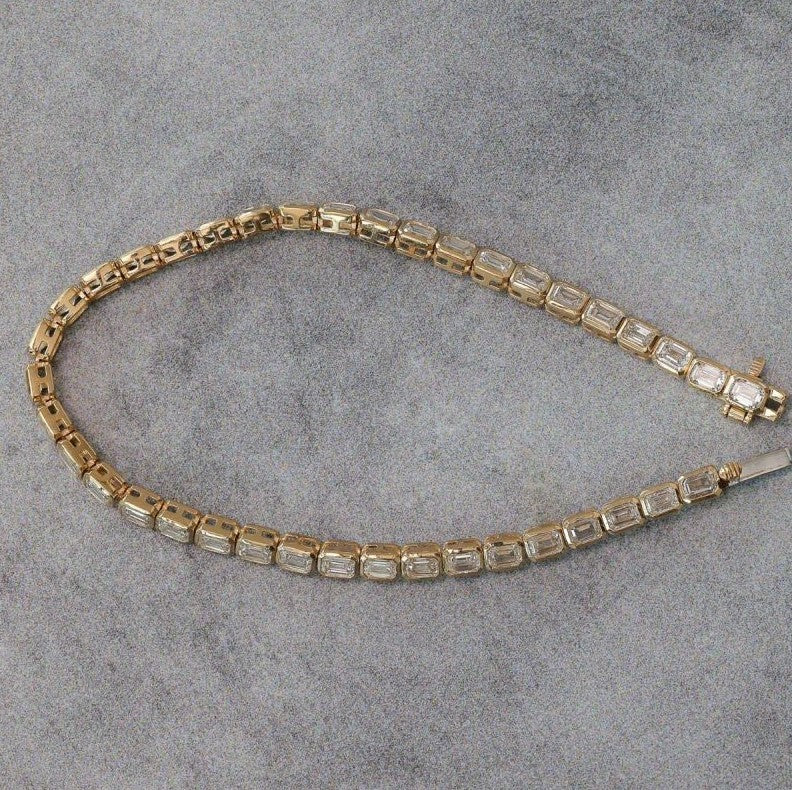 Golden Emerald Cut White Sapphire Tennis Bracelet