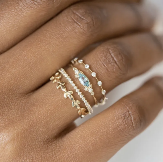 Square Zirconium Four-piece Diamond Ring