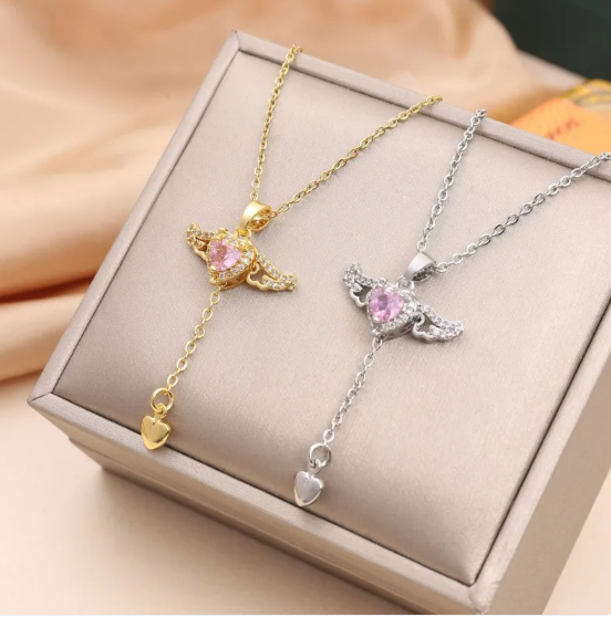 Cupid Heart Angel Wings Necklace