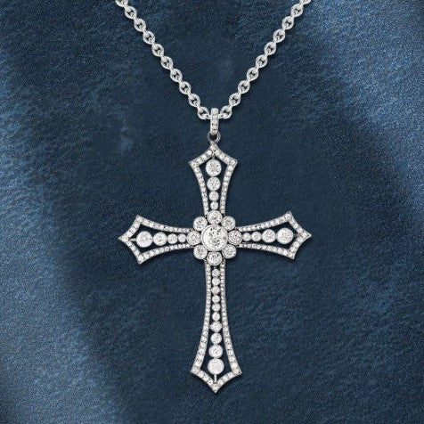 Vintage Round Cut White Sapphire Cross Necklace