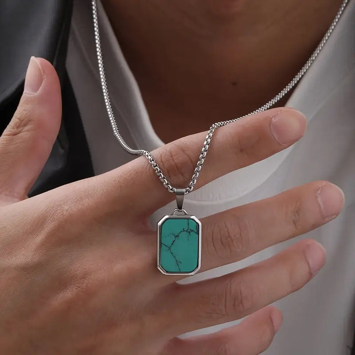 Luxurious Turquoise Tiger Eye Stone Pendant Necklace