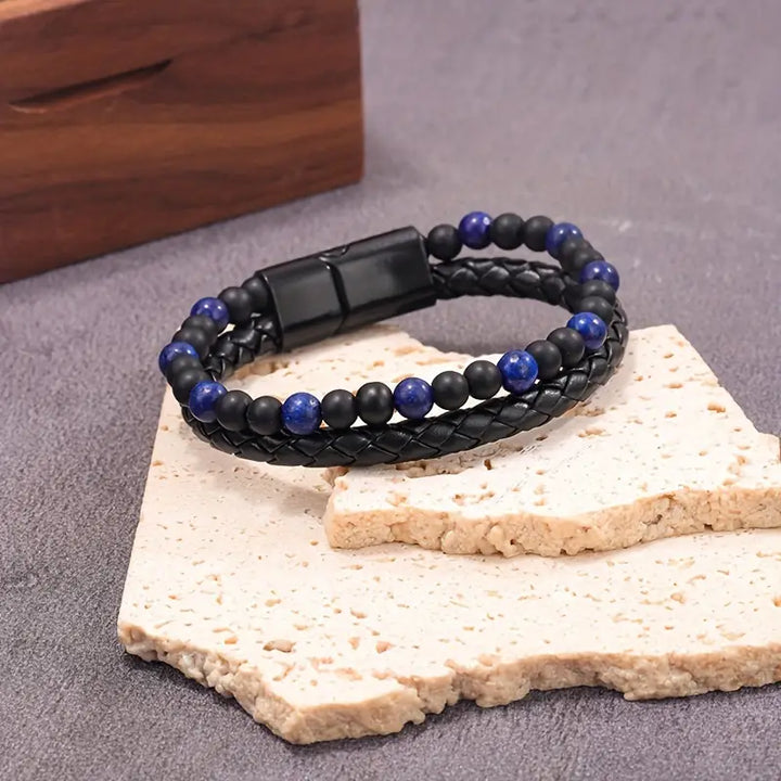 Luxurious Men's Twofold Layer Faux Leather Bracelet