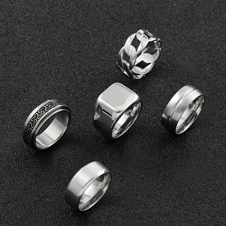 Luxurious Rotatable Geometric Stainless Steel Ring Set
