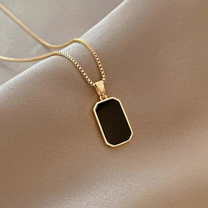 Black Titanium Square Minimalist Pendant Necklace Elite