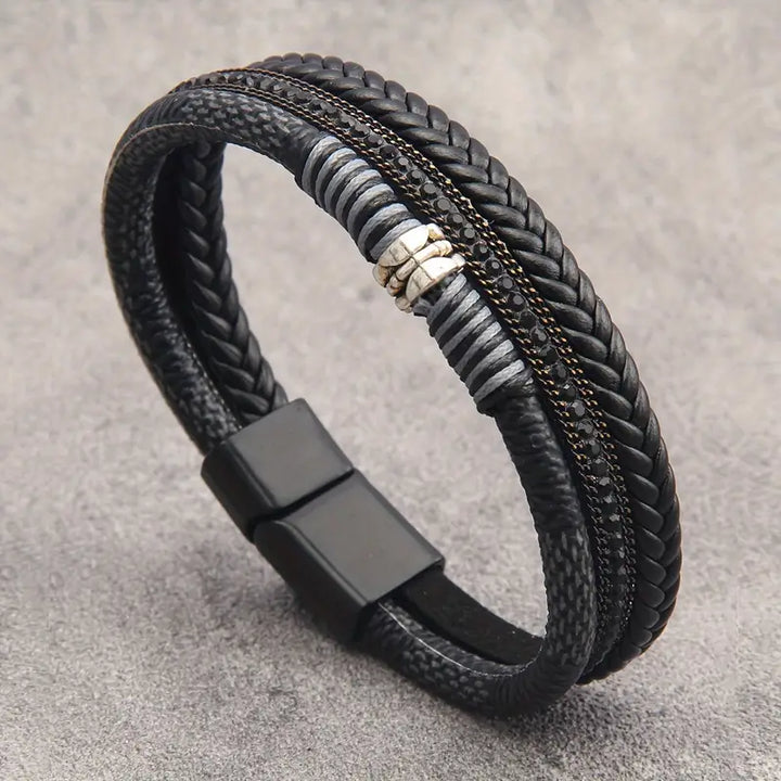 Lux Layered Braided Polyurethane Leather Magnetic Bracelet